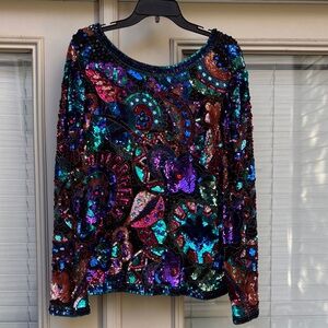 Colorful Vintage Sequin Embellished Women's Top